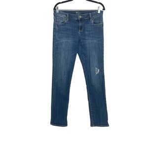 Kut From The Cloth Mid Rise Medium Wash Denim Blue Jeans‎ Distressed Size 16